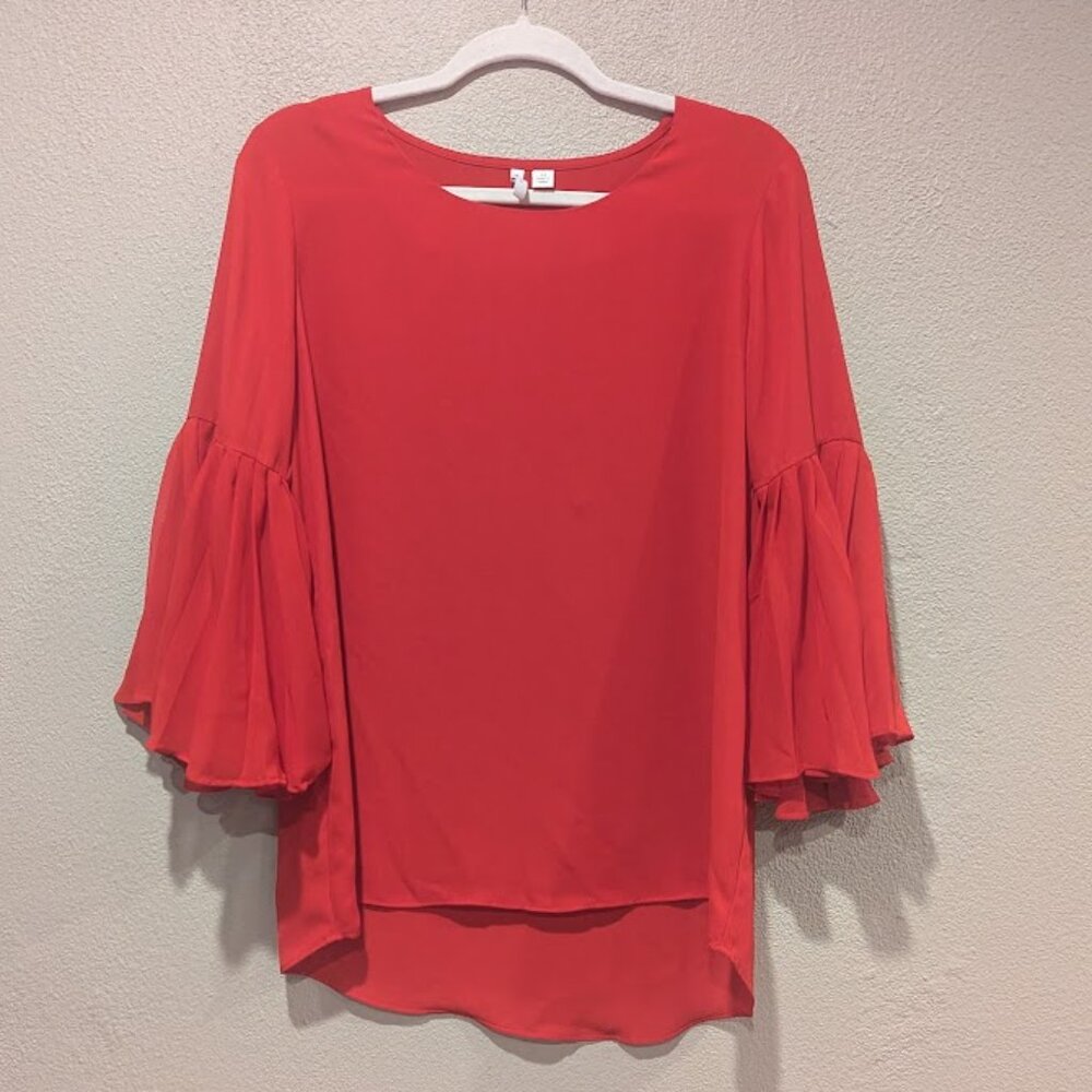 C. Est 1946 Vibrant Red Tiered Ruffle Bell Sleeve Blouse | Medium